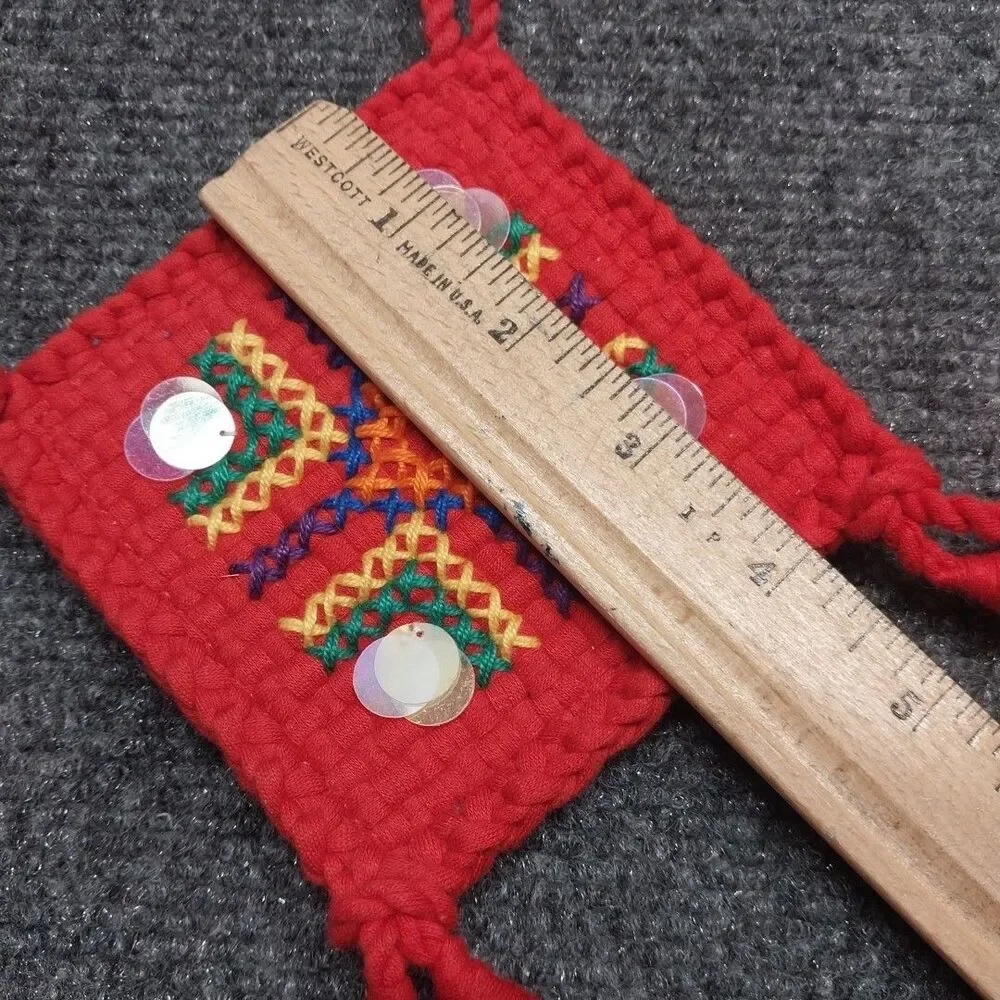 Vintage 70s Boho Yarn Wall Hanging Set of 4 Mini Tassel Folk Art Plaques 4